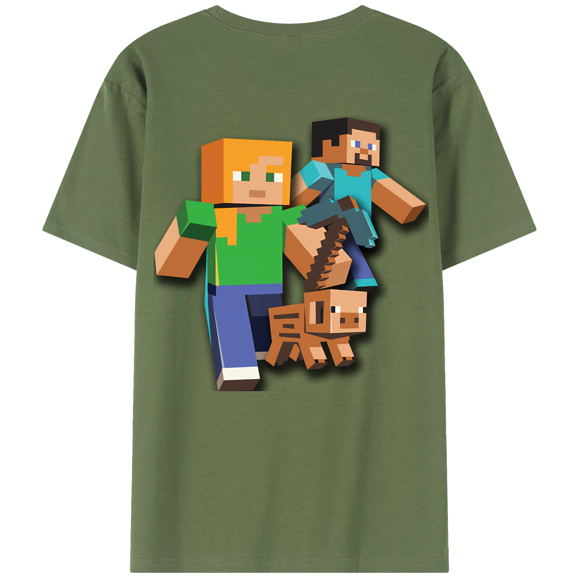 （画像用） マインクラフト ブロックの世界 Minecraft MC Block world 綿100％ メンズ半袖Tシャツ（バックプリント） 通気性